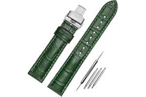 HEYOZURY Watch Bands Genuine Leather Embossed Alligator Grain Calfskin Deployment Buckle Replacement Strap for Women Men Bracelet Men's and Women's Watch Straps 14mm to 24mm