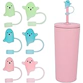 6pcs Halloween Ghost Straw Toppers for Stanley Cups, 0.4in Silicone Luminous Cute Fall Straw Covers Cap for Stanley 20/30/40oz Tumblers, Fun Halloween Cup Decorations and Party Gifts (3 Colors)