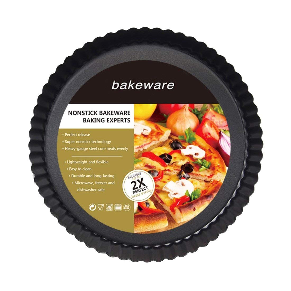 SONSMER 9 inch Bakeware Nonstick & Quick Release Coating Loose Bottom Round Tart Quiche Pan