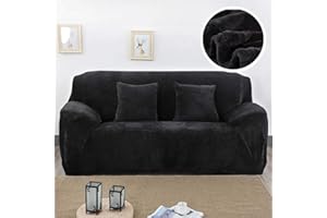 vannawong Ultra Soft Velvet Solid Colors Armchair Sofa Slipcover, Spandex Elastic Loveseat Furniture Protection Couch Wrap, Non Slip Dustproof Covers for Living Room Black 92"-118"