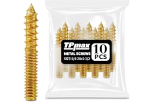 TPmax 10 Pack 1/4-20 x 1-1/2 Inch Hanger Bolts Double Headed Bolts Self-Tapping Screw Hanger Bolts for Furniture (1/4-20" x 1-1/2")