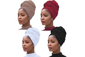 4 Pieces Stretch Jersey Turban Head Wrap Knit Headwraps Urban Hair Scarf Solid Color Ultra Soft Extra Long Breathable Head Ba