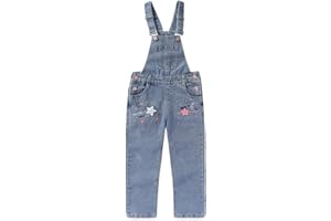 Peacolate 5-10years Little Big Girls Star Embroidery Blue Denim Overalls