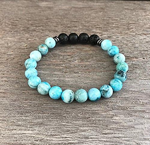 Blue Hemimorphite and Lava Rock Aromatherapy Diffuser Bracelet - 7 Inches