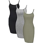 WILLBOND 3 Pieces Basic Cami Women Long Tanks Dress with Strap, Solid Color