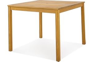 Tangkula Square Outdoor Dining Table, 4-Person Acacia Wood Dining Table with 1.9” Umbrella Hole, Farmhouse Patio Bistro Table, Indoor Outdoor Dining Furniture for Yard Deck Lawn