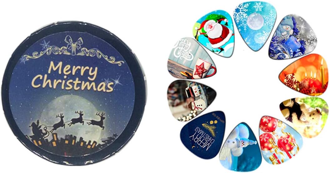 Cheerhas 10pcs Christmas Sets Celluloid Guitar Picks/Plectrum 0.71mm In Metal Click- Clack Box (0.71mm+10pcs, As Picture)
