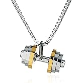 Novalune Weight Lifting Necklace for Men, Dumbbell Barbell Pendant - Stainless Steel Gym Jewelry, Workout Fitness Gift for Him, Gym Rat, Bodybuilding, Powerlifting Accessories for Men
