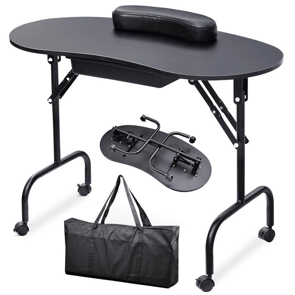 Yaheetech Portable & Foldable White Manicure Nail Table Station Desk Spa Beauty Salon Equipment