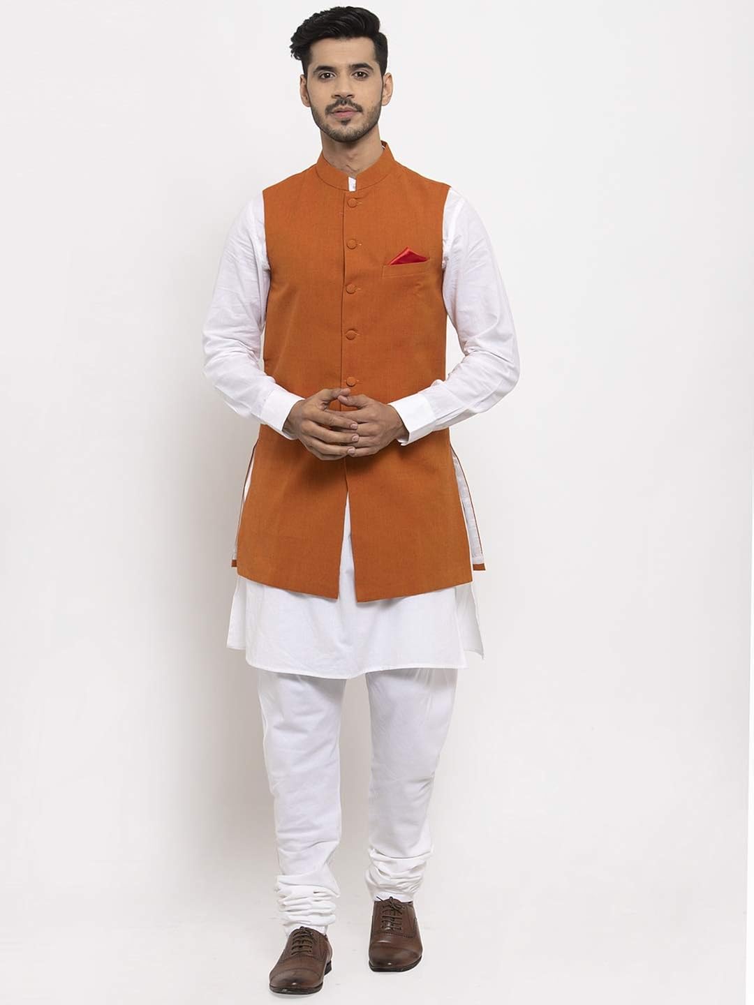modi jacket on orange kurta