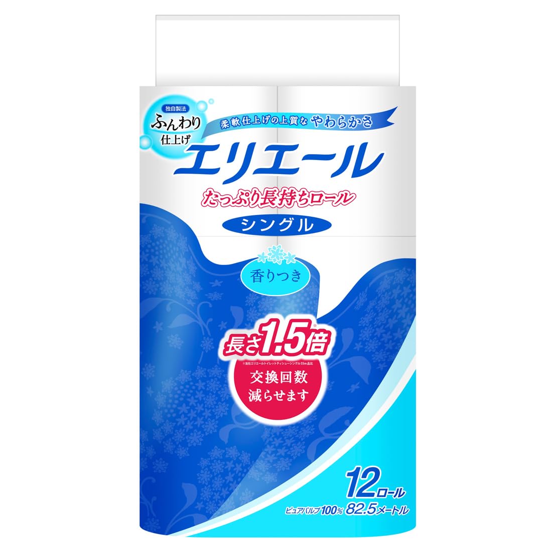 エリエール トイレットペーパー 1.5倍巻き 82.5m×12ロール シングル パルプ100% リラックス感のある香り商品画像