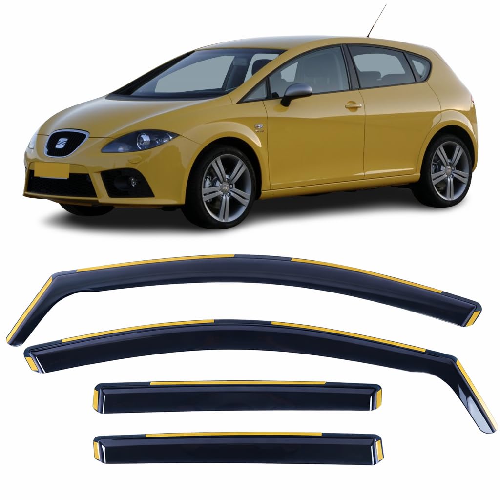 Set Of 4 Wind Deflectors For SEAT LEON MK2 2005 2006 2007 2008 2009 2010 2011 2012 In-Channel Acrylic Side Window Visors-Smoke Tinted Sun & Rain Guards Reflectors Fits Seat Leon.