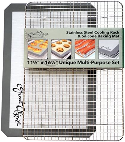 Premium Stainless Steel Cooling Rack &amp; Silicone Baking Mat Cookware Set - Fits Standard Half Sheet Pan - Perfect for Cookies &amp; Bacon - Gifts for Mom - Enhance Your Healthy Cooking