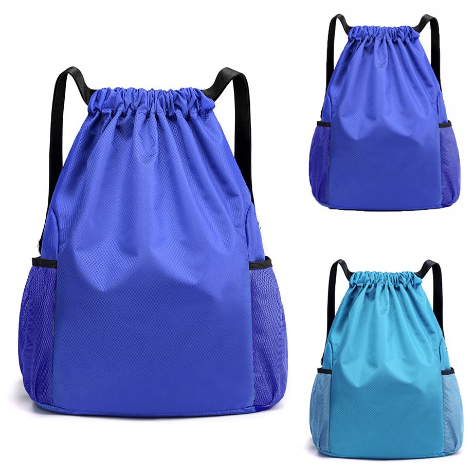 KHAOP Drawstring Gym Bag, Large Sports Backpack String Swim Drawstring Waterproof PE Bags for Women Men, Travel Beach School Bag Unisex Gym Bag - Dark Blue(L)