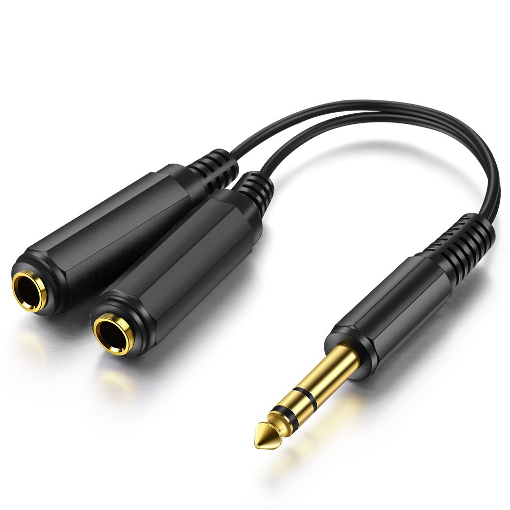 OBVIS 1/4" 6.35mm Stereo Plug/Male to Dual 1/4" 6.35mm Jack/Female Splitter Adapter Cable Converter 0.6 feet