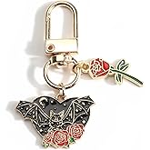 MUCOOS Halloween Keychain Grim Reaper and Bat Charm with Gothic Rose Spooky Elegant Gift for Women Keys Bags