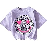 WDIRARA Girl's Leopard Graphic T Shirt Crew Neck Short Sleeve Tee Shirts Cute Tops