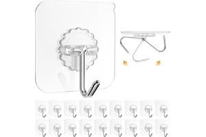 TITCHET Wall Hooks 20lb(Max) Transparent Reusable Seamless Hooks,Waterproof and Oilproof,Bathroom Kitchen Heavy Duty Self Adhesive Hooks (20 Transparent)