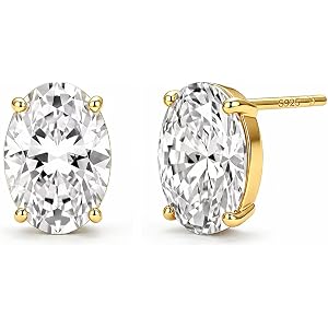 Geelein 925 Sterling Silver Stud Earrings Simulated Diamond 2CT Oval Cubic Zirconia Hypoallergenic Solitaire Earring Set for