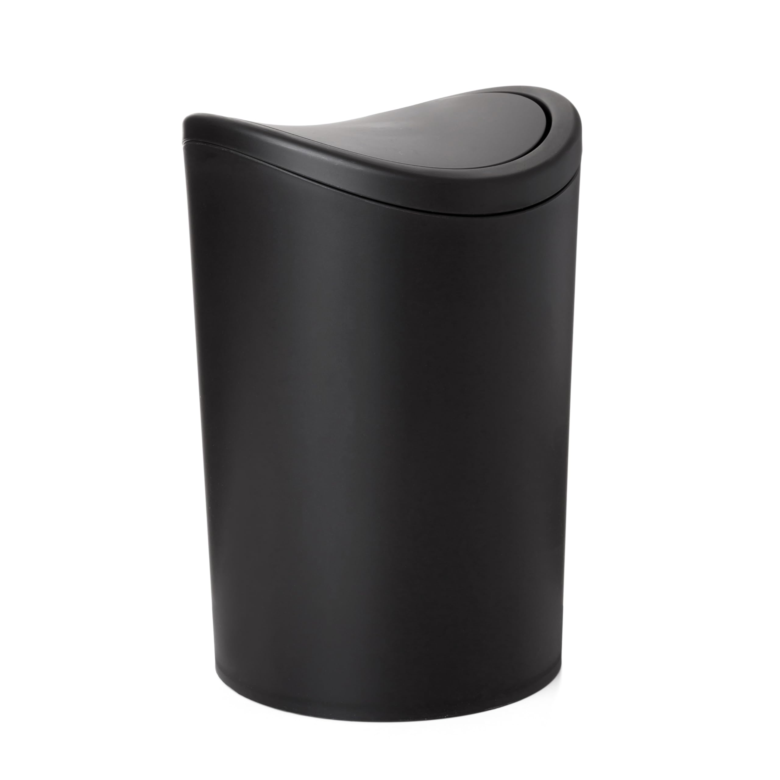 Photo 1 of Superio Small Bathroom Trash Can with Lid, Modern Matte Black Mini Waste Bin with Swing Lid (1 1/2 Gallon, 6 Liter) Plastic Garbage Can for Kitchen, Bathroom, Bedroom, Office, Under Desk (1)