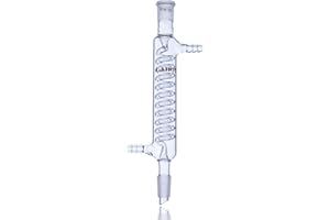 Laboy Glass Graham Condenser,Coiled Inner Tube Style, 14/20 Joints, 120 mm Jacket Length, 8 mm Glass Hose Connections, Heavy-Wall Borosilicate 3.3 Lab Glassware for Distillation & Reflux