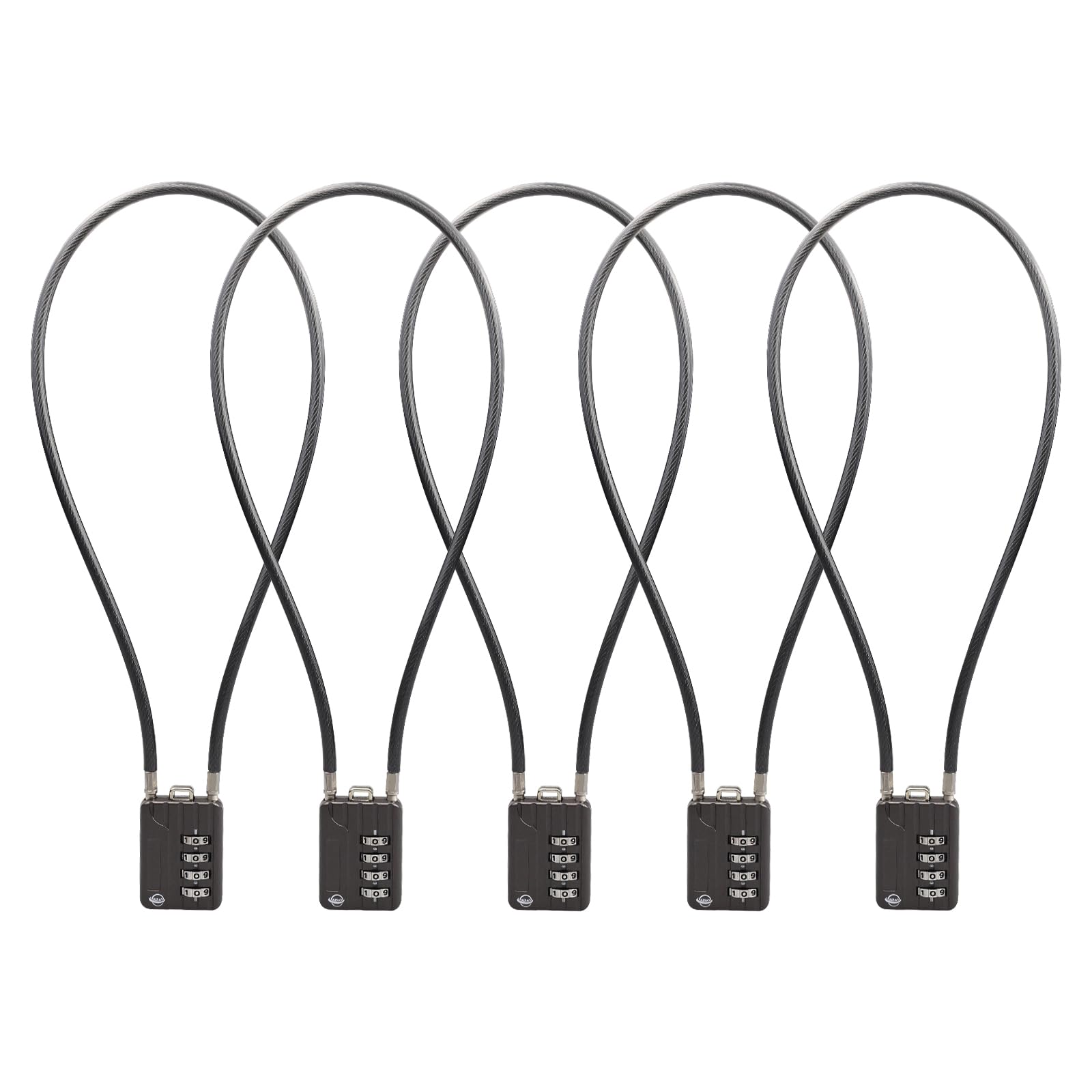 SISAV 4 Digit Cable Combination Lock 20 inches(50cm) Bold Cable for School Gym Locker,Helmet,Filing Cabinets,Toolbox,Luggage Suitcase,knapsack,Cable 5mm Diameter,Black(5 Pack)