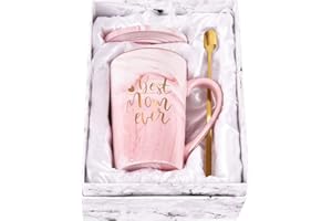 YHRJWN Best Mom Ever Coffee Mug Mom Mother Gifts Novelty Mothers Day Gifts for Mom from Daughter Son Women Gifts for Mom Mother Birthday Gifts for Mom Gold Printing 14Oz with Exquisite Box Packing Spoon