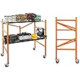 Yeeoy Multi-Purpose Scaffolding Platform, 800 LBS Capacity Rolling Steel Bakers Scaffolding Ladder with Locking Wheels, 4.5 ft High Adjustable Scaffold Set, Orange