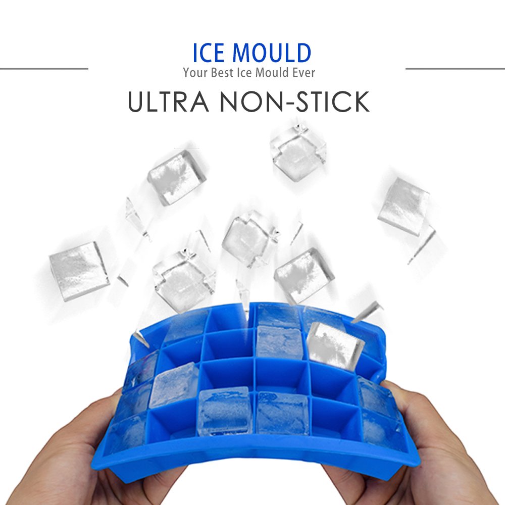 Silicone Ice Cube Trays , Set of 2, 24 Cubes Each,With a Mini Tongs (Purple & Blue)