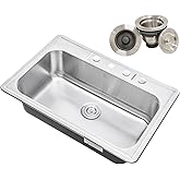 CozyBlock 33 x 22 x 9 Inch Top-mount/Drop-in Stainless Steel Single Bowl Kitchen Sink with Strainer - 18 Gauge Stainless Stee