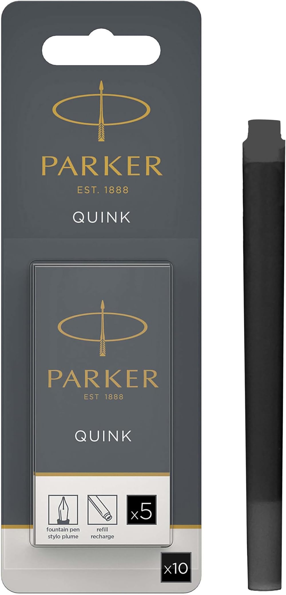Parker Fountain Pen Ink Refill Cartridges Long Black QUINK Ink 10 Count