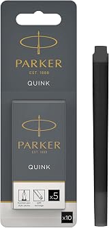 Parker Fountain Pen Ink Refill Cartridges Long Black QUINK Ink 10 Count
