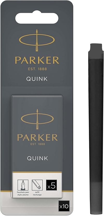 Parker Fountain Pen Ink Refill Cartridges Long Black QUINK Ink 10 Count