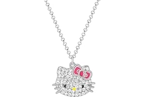 Hello Kitty Sanrio Pave Crystal Pendant Necklace for Women Official License, 16"+3" Sparkly Necklace with Enamel Plating