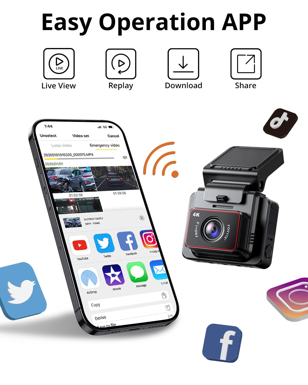 Kingslim D5-4K Dash Cam with WiFi - Front Dash Camera for Cars with GPS and Speed, Sony Night Vision, Support APP and 256GB Max