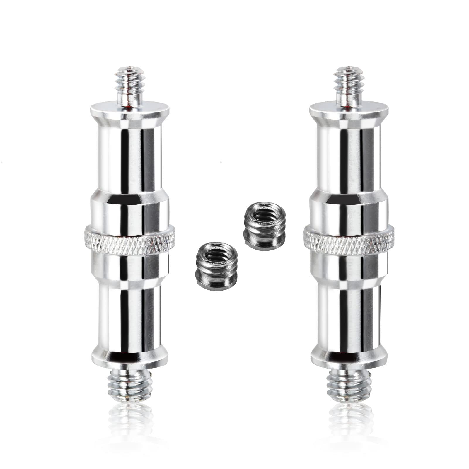 SPEEDWOX 2 Pieces Metal Male Convertor Threaded Screw Adapter Standard 1/4 to 3/8 inch Spigot Stud Light Stand Adapter Set with 2 Pcs 1/4" Female to 3/8" Male Screws Adapter Nut