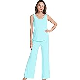 NACHILA Women's Pajamas Set -Viscose Made from Bamboo, Soft Tank Top Pajama with Long Pants Sleepwear Cool Sleeveless Pjs