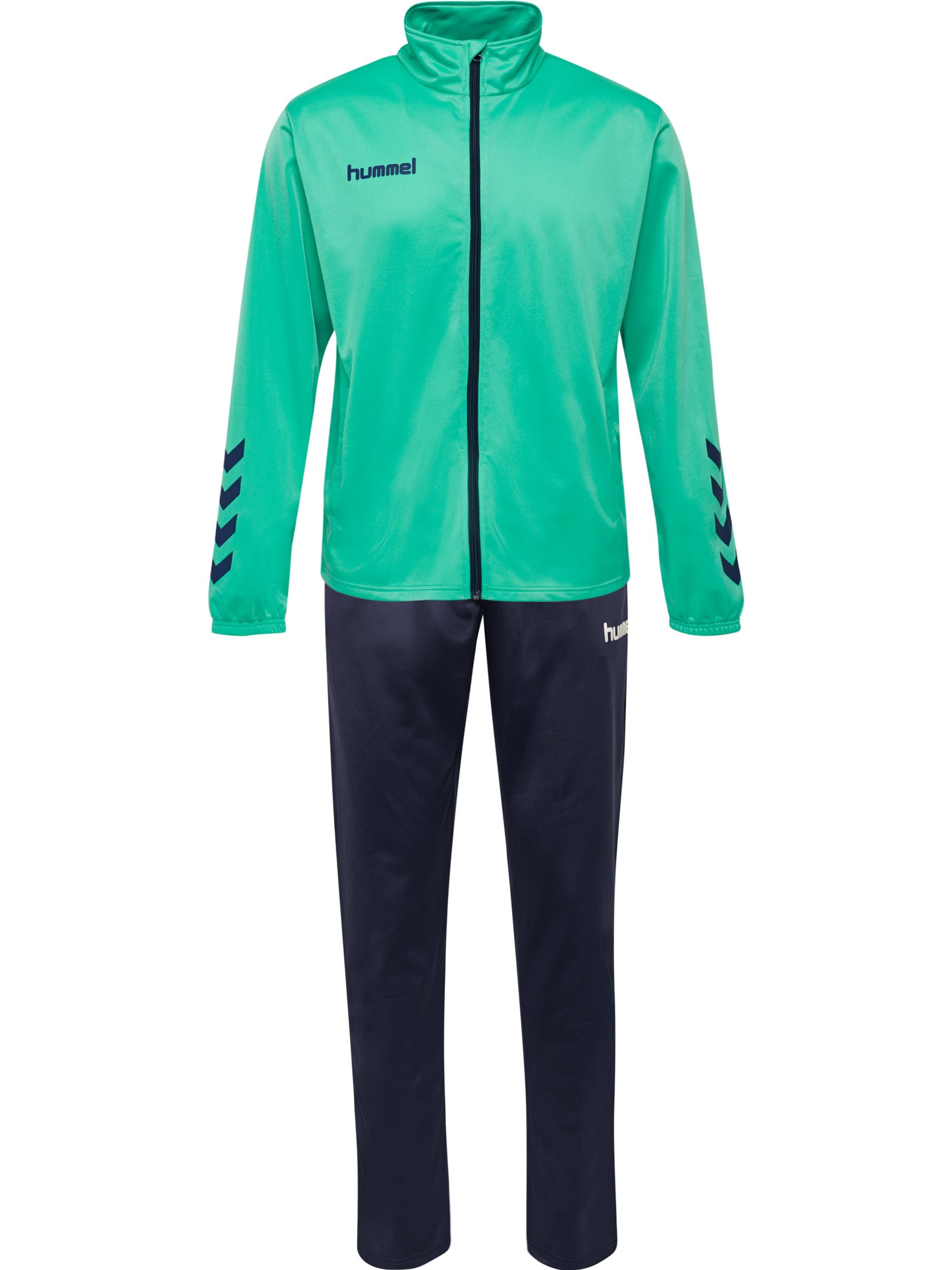 hummel Unisex Youth Ensemble Enfant Promo Poly Track Suit, vert Flash/Blue Navy, 4 Years EU