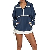 ZIZERY Half Zip Sweatshirt Women Fleece Pullover Lightweight Oversized V Neck Fuzzy Winter Coats with Pockets