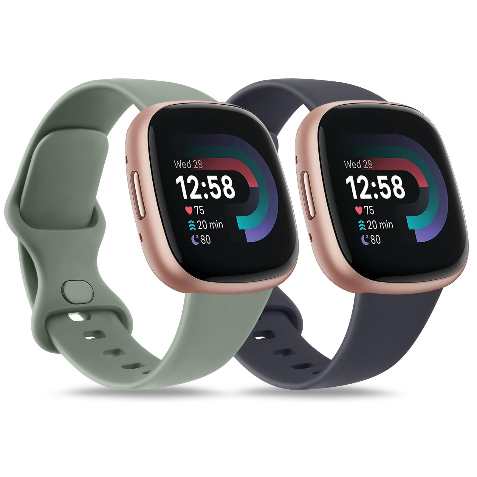 AK Silicone Sport Classic Soft Replacement Straps for Fitbit Versa 3/Versa 4/Sense 2 (Pack C, Midnight Blue/Cactus, Small)