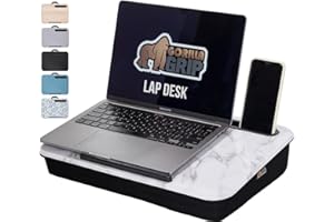 GORILLA GRIP Laptop Lap Desk with Phone Holder, Pillow Cushion Desks Fit Laptops up to 15.6", Gifts for Home, Portable Travel Workstation, Tray Ledge Keep Computers in Place, Marble Pattern