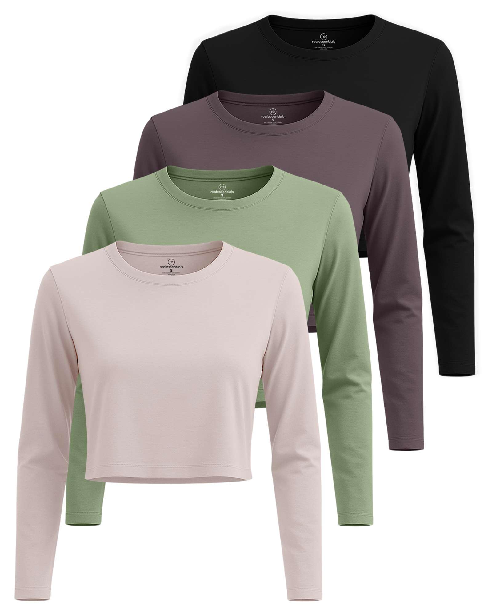 Photo 1 of ***MISSING PARTS***
Real Essentials 4 Pack: Women's Cotton Long Sleeve Crew Crop Top - Casual Cropped T-Shirt (Available in Plus Size) - Set 7, M