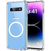 Rinboqe Clear Magnetic Phone Case for Samsung Galaxy S10 Plus, 6.4-Inch Compatible with MagSafe Crystal Transparent TPU PC Back Cover Shockproof Heavy Duty Protection