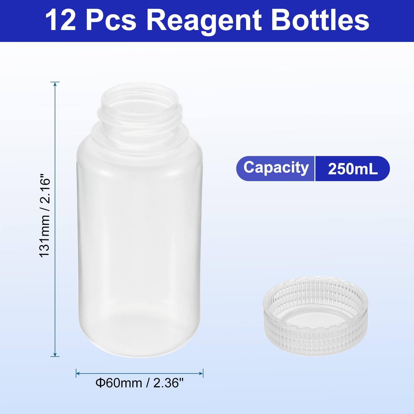 PATIKIL 12Pcs 250ml Reagent Bottles, PP Wide Mouth