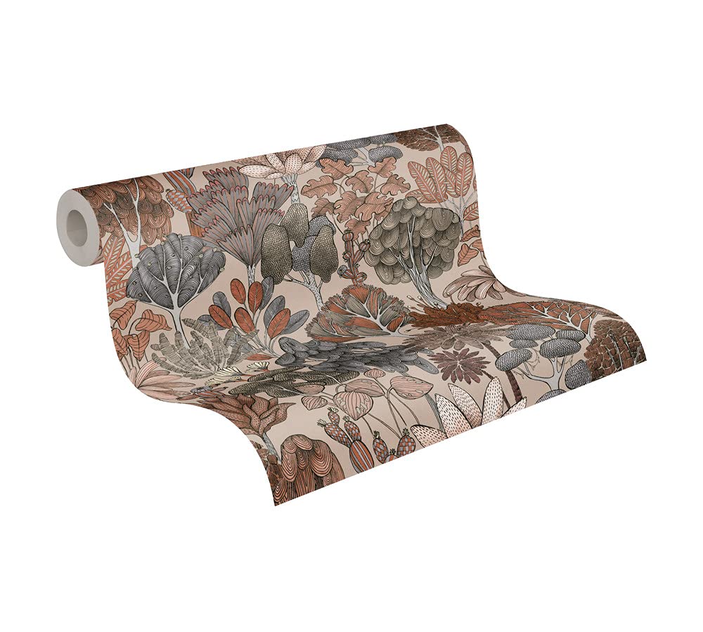 Architects Paper Jungle Wallpaper Floral|Impression Non-Woven Wallpaper 10.05 m x 0.53 m Beige Red Orange Made in Germany 377575 37757-5