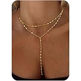SELSHE Layered Necklaces for Women,Dainty 14K Gold Plated Long Lariat Necklace Stack Simple Chain Pendant Necklace Fashion Accessories Long Necklaces for Women Trendy Gold Jewelry