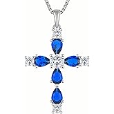 YL Cross Necklace for Women 925 Sterling Silver Halo Gemstone Pendant Birthstone Religious Jewelry for Mom
