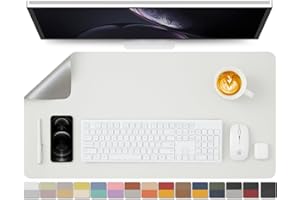 HOMIEAZICOZI Dual Sided Leather Desk Mat - Waterproof Desk Pad for Office and Home - Desk Organization and Accessories - Ideal for Large Mouse Pad and Desk Mats on Top of Desks(White+Silver,31.5"x 15.7")