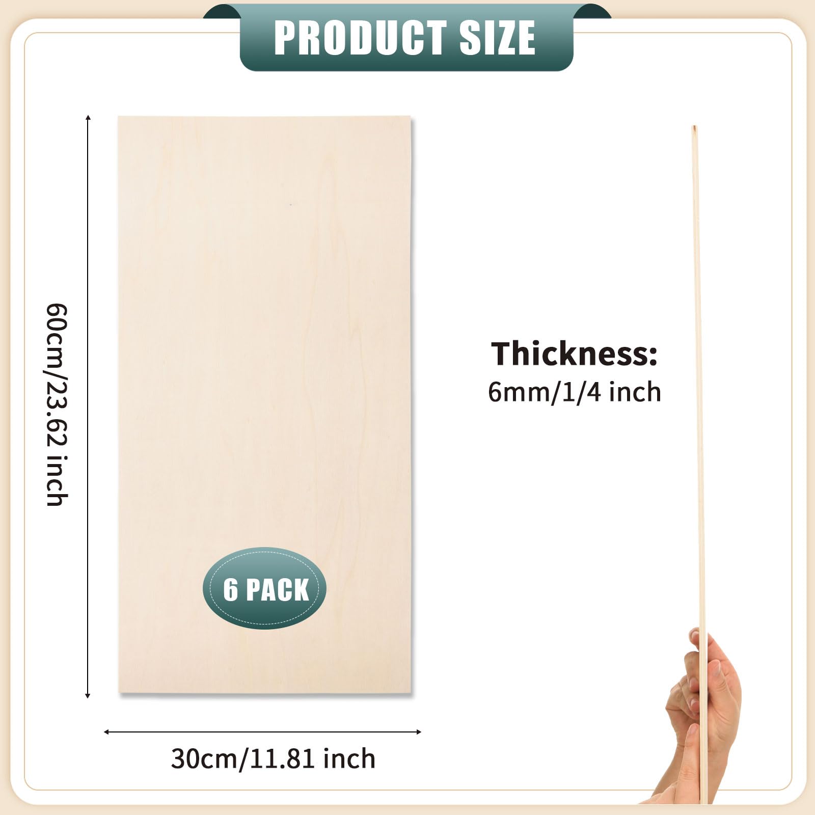 6 Pack 12 x 24 x 1/4 Inch-6mm Thick Basswood Sheets for Crafts Unfinished Plywood Sheets Rectangular Wood Panel Boards for DIY Laser Project, Wood Burning, Engraving, Architectural Models, Staining