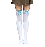 Bestjybt Women's Satin Bow Stockings Thigh High